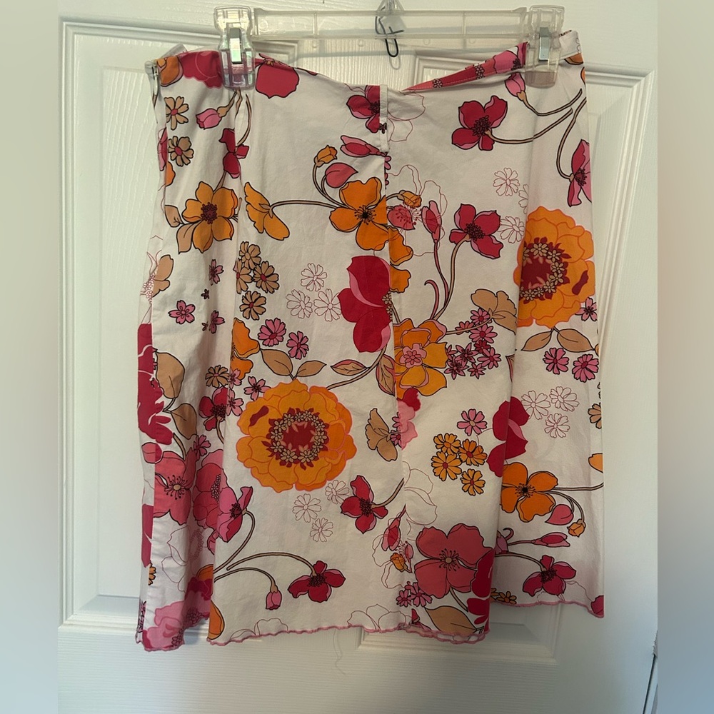 A-Line Floral Print Skirt White Orange Pink Blossoms